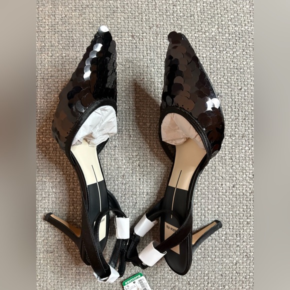 Dolce Vita ELIZA Confetti Heels 8.5 Black Sequin Mesh Stiletto 3”Pumps NWT - Picture 15 of 16
